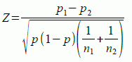 母比率の差のZ検定の式（プールされた分散）